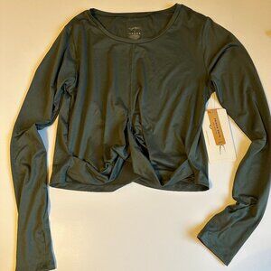 NWT X By Gottex Peach Skin Collection Long Sleeve Crop Top in Cactus Green
